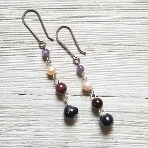 Handmade Beaded Dangle Earrings with Pearl and Gemstone Sterling Silver